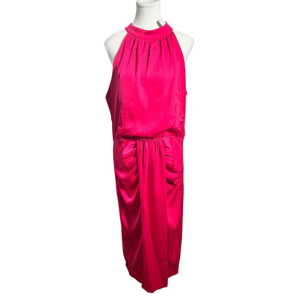 Kirundo Dress Women XL Pink Halter Neck Party Cocktail Ruched Bright Minimal